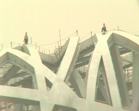 Beijing Olympic stadium under construction Stock Footage 285395