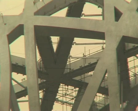 Beijing Olympic stadium under construction Stock Footage 285399