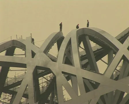 Beijing Olympic stadium under construction Stock Footage 285420