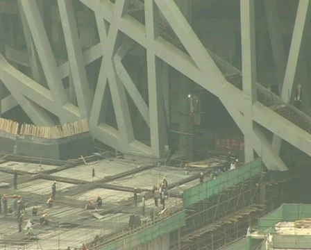 Beijing Olympic stadium under construction Stock Footage 285447
