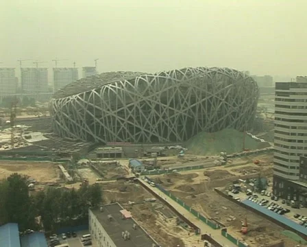 Beijing Olympic stadium under construction Stock Footage 285451