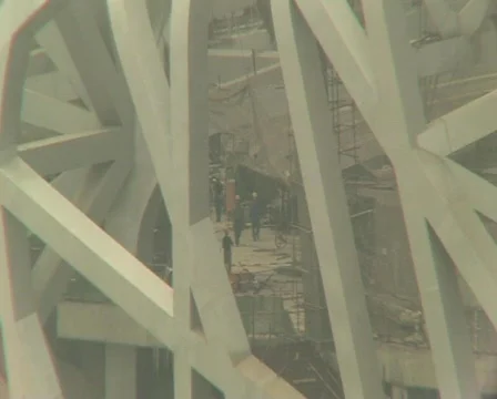 Beijing Olympic stadium under construction Stock Footage 285456