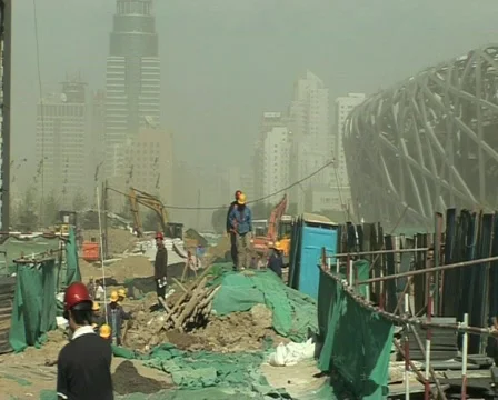 Beijing Olympic stadium under construction Stock Footage 312926