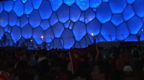 Beijing Olympics, Water Cube, crowds, night Stock Footage 57406508