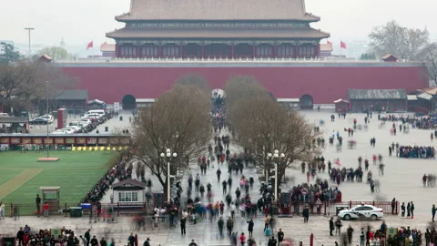 Beijing palace complex of Forbidden City China zoom out Stock Footage 121889052