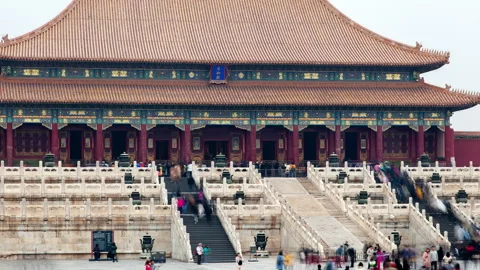 Beijing palace complex of Forbidden City China zoom out Stock Footage 121889066