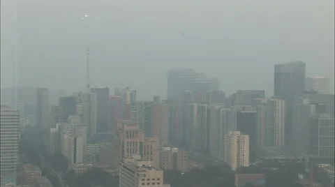 Beijing pollution obscuring skyline, China Stock Footage 56605539