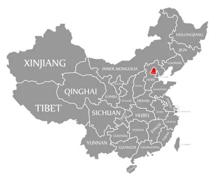 Beijing red highlighted in map of China Stock Illustration