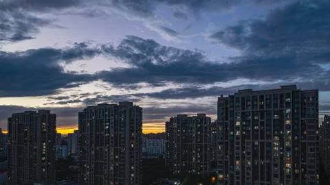 Beijing Suburbs Sunset After Rainstorm with Glowing Clouds Timelapse Video stock 320244747