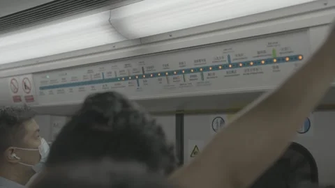 Beijing Subway Route Map Above Crowded Train Car Vidéo 341456829