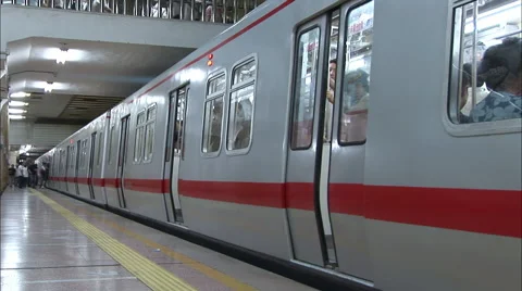 Beijing subway train closing doors, China Video stock 56603417