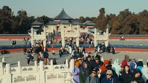 Beijing Temple of Heaven Elevated View of Sacred White Marble Lingxing Gates Vídeos de archivo 337025636