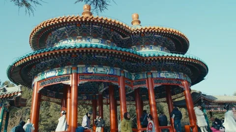 Beijing Temple of Heaven Low Angle View of Double Ring Longevity Pavilion with Vídeos de archivo 337034047
