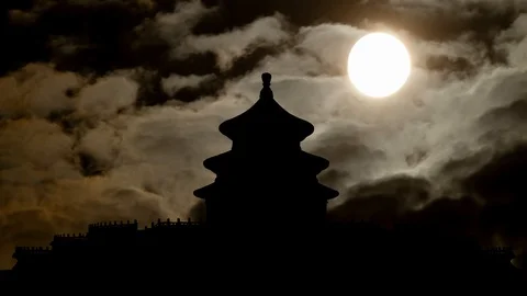 Beijing: Temple of Heaven, Time Lapse by Night with Full Moon, China Stock Footage 119892893