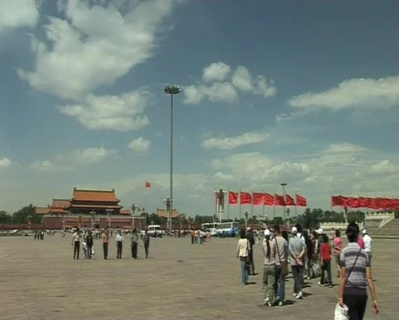  beijing Tiananmen square red flags chinese flag Stock Footage 312949