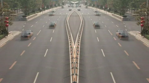 Beijing traffic mirror image Stock Footage 354867