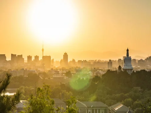Beijing urban skyline at sunset view from Jingshan Park 스톡 동영상 80310858