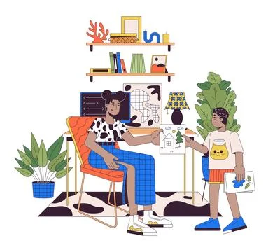 Being able to be present for your family line cartoon flat illustration Stock Illustration