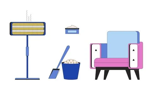 Being cozy in winter 2D linear cartoon objects set Stock Illustration