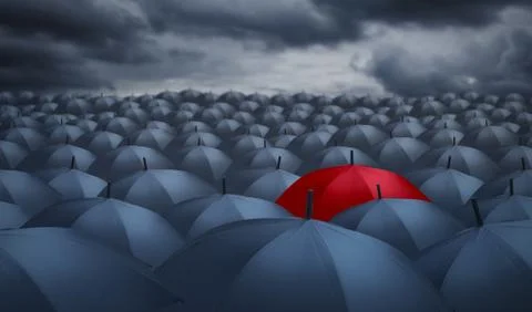 Being different concept with red umbrella outstanding from the others Stock Illustration