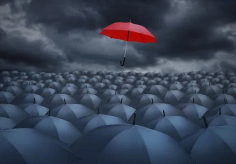 Being different concept with red umbrella outstanding from the others Stock Illustration