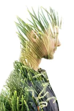 Being one with everything. Double exposure Stock Photos