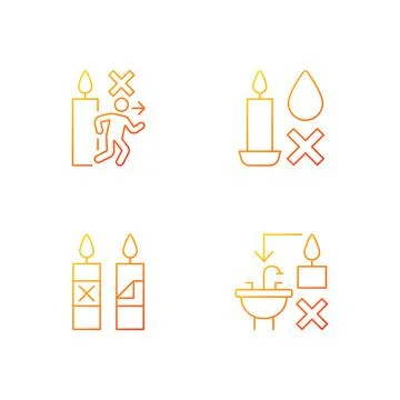 Being safe around candle gradient linear vector manual label icons set Stock Illustration
