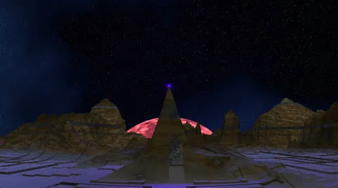 The being shone sphere (UFO) takes off from a pyramid Stock Footage 24993013