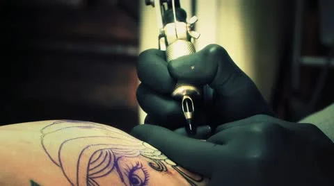 Being Tattooed in Tattoo Parlor - Close Up HD Stock Footage 11253516