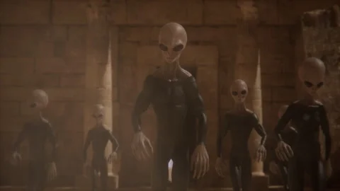 Beings from Another World Enter a Pharaonic Temple in a Stunning Epic Scene Stock Footage 291542961