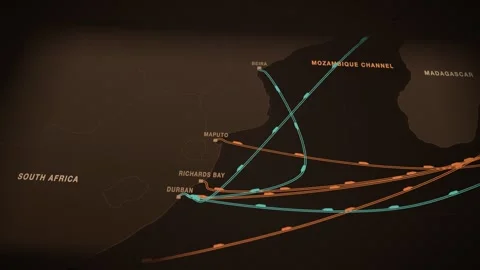 Beira to durban container cargo shipping route map animation seamless loop Stock Footage 345974138
