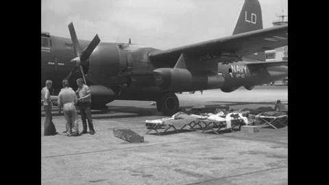 BEIRUT - 1958 - US Marines work on an airfield in Beirut and arm a US Navy Stock Footage 340663580