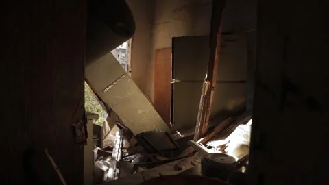 Beirut explosion aftermath destruction: interior scene of apartment Stock Footage 138178922