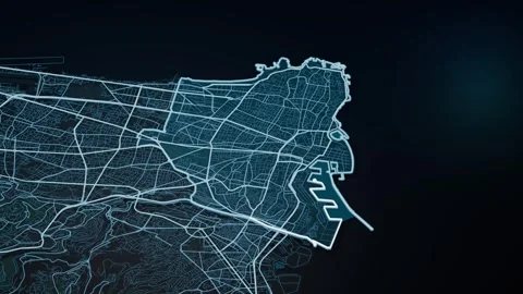 Beirut Lebanon Glowing Digital Map Animation 4K Stock-Footage 336629430