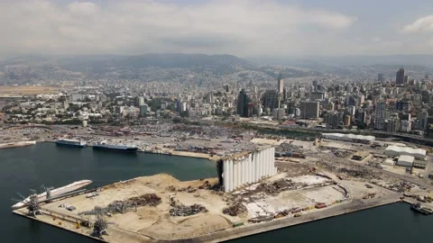 Beirut Port Explosion Blast Site Drone Shot - August 2022 Stock Footage 202196351
