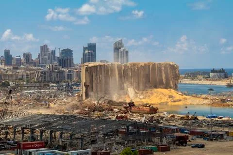 Beirut Port Massive Explosion site. Stock Photos