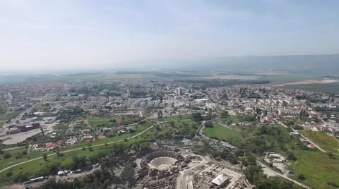 Beit She'an - Three cities in line (Israel aerial footage) Stock Footage 67580469