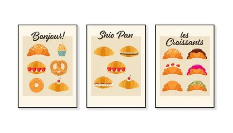Bekery set with typography vector illustration in a poster frame Stock Illustration
