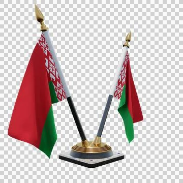 Belarus 3d illustration flag on pole. Wood flagpole Stock Illustration