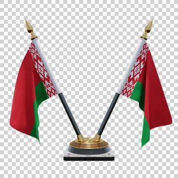 Belarus 3d illustration flag on pole. Wood flagpole Stock Illustration