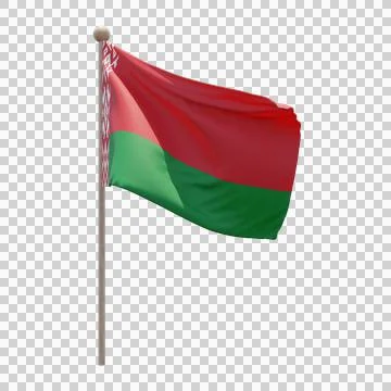 Belarus 3d illustration flag on pole. Wood flagpole Stock Illustration