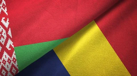 Belarus and Chad two flags textile cloth, fabric texture Stock Illustration