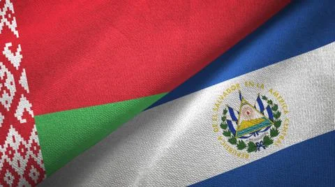 Belarus and El Salvador two flags textile cloth, fabric texture Stock Illustration