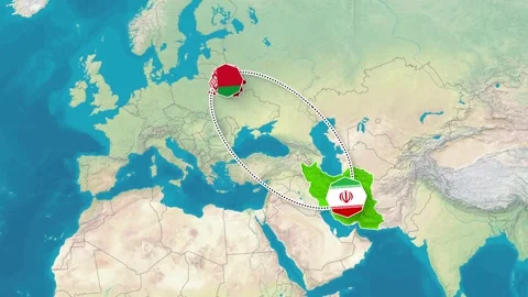 Belarus and Iran Bilateral Relationship Map Animation Footage Video stock 346663872