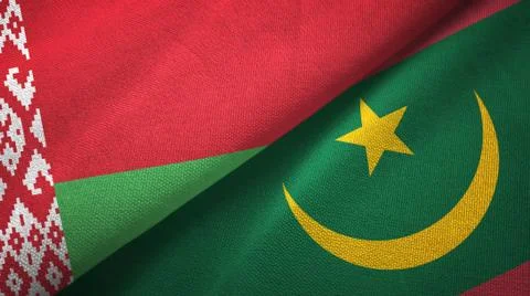 Belarus and Mauritania two flags textile cloth, fabric texture Stock Illustration