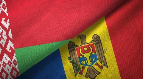 Belarus and Moldova two flags textile cloth, fabric texture Stock Illustration