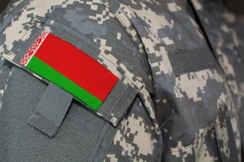 Belarus army uniform patch flag on soldiers arm. Military Concept Stock Illustration
