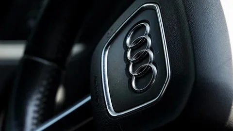 Belarus, Bobruisk 23.07.2026: Elegant steering wheel with the Audi logo and Stock Footage 342230189