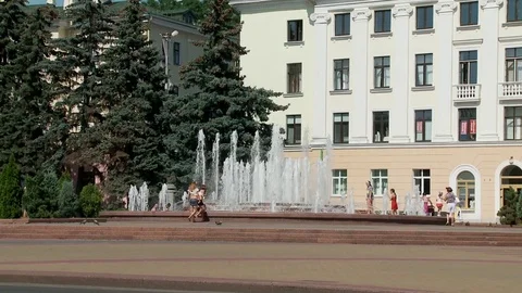 Belarus. Brest. July 15, 2015. Children playing in the fountain. Taym laps. Stock Footage
