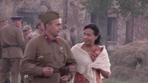 Belarus, Brest - June 22, 2017: simulation of the battle of Brest fortress. Wife Stock Footage 77236916